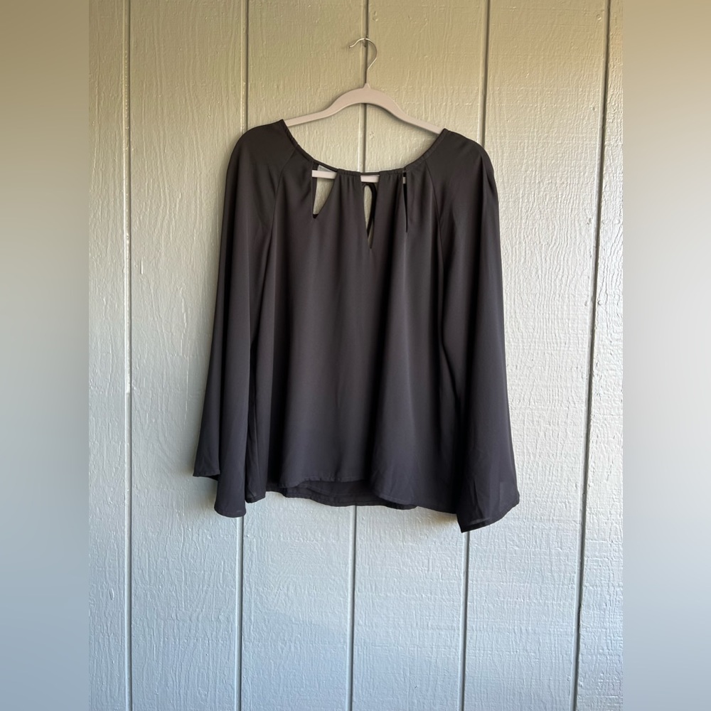 Goldray Saima Stitchfix Black Keyhole Flutter Sleeve Office Evening Blouse Top